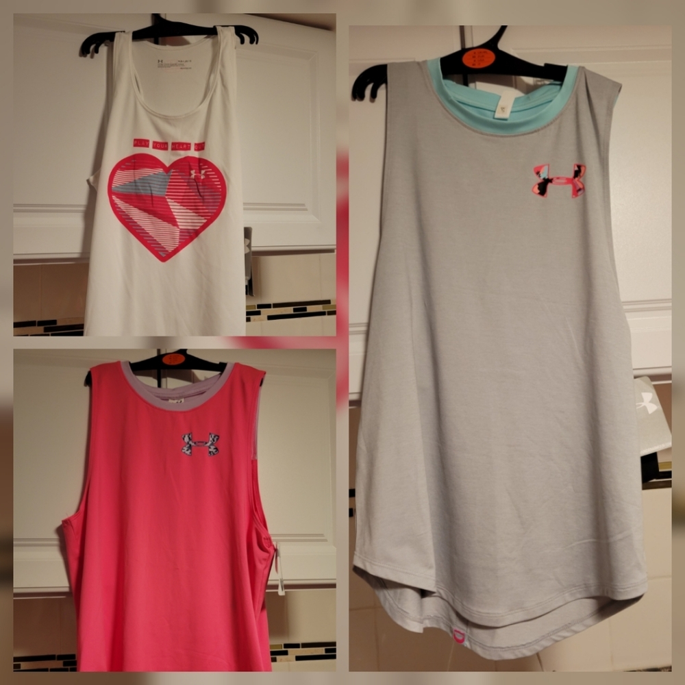 3 NWT Under Armour tank top lot of 3 size Youth Large